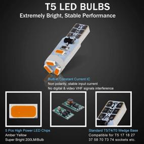 img 1 attached to 🌟 BRISHINE 10X Лампы T5 LED ярко-желтого цвета, без ошибок Canbus, для внутренних приборных щитов и панелей приборов - чипсеты 3014, лампы 74 2721 37 PC74 70 73 17 LED с индикаторами спидометра и лампами кондиционера.
