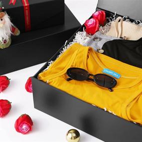 img 3 attached to 🎁 JINMING Дополнительно большая подарочная коробка с крышкой - идеально подходит для одежды и крупных подарков, 17x14.5x5.5 дюймов, матовая черная отделка