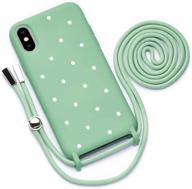 📱 light green soft silicone crossbody lanyard bumper iphone xs max case with cord strap - patterned white dots logo