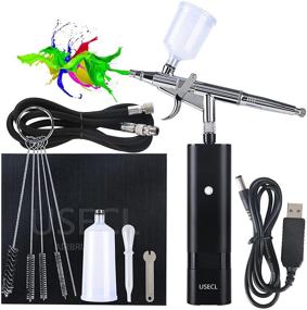 img 4 attached to 32PSI Upgraded Portable Cordless Airbrush Kit by USECL - Dual Action Handheld Airbrush Set with Air Compressor, Perfect for Cake Decor, Art, Makeup, Model Painting, Tattoo, Nail - Includes 1.2m Hose