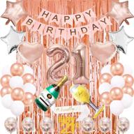 stunning rose gold 21st birthday decorations box with photo booth backdrop, banner, balloons, and confetti логотип