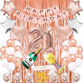 img 4 attached to Stunning Rose Gold 21st Birthday Decorations Box with Photo Booth Backdrop, Banner, Balloons, and Confetti