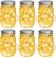 🌞 6 pack outdoor hanging solar lights - mason jar solar lanterns with 30 leds, waterproof fairy lights for patio garden - includes hangers and jars, warm white logo
