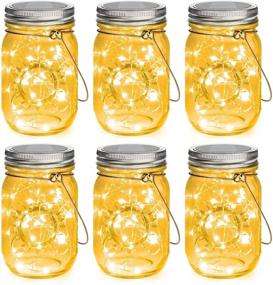 img 4 attached to 🌞 6 Pack Outdoor Hanging Solar Lights - Mason Jar Solar Lanterns with 30 LEDs, Waterproof Fairy Lights for Patio Garden - Includes Hangers and Jars, Warm White