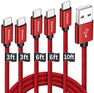 🔌 кабель cleefun usb type c быстрой зарядки [5-пакет] - 3/3/6/6/10 футовый usb-a в usb-c зарядный кабель для samsung galaxy s10e s10 s9 s8 plus, note 10 9 8, a10e a20 a51, moto g8 g7 - нейлоновая оплетка. логотип