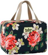 💄 stylish floral toiletry bag for women: navy blue travel case for cosmetics, makeup & brushes logo