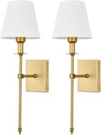 🌙 pauwer slim wall sconces - set of 2 white fabric shade wall sconce for bedroom and bathroom decor, hardwired indoor wall light with antique brass finish логотип