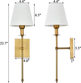 img 3 attached to 🌙 Pauwer Slim Wall Sconces - Set of 2 White Fabric Shade Wall Sconce for Bedroom and Bathroom Decor, Hardwired Indoor Wall Light with Antique Brass Finish