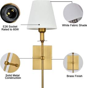 img 2 attached to 🌙 Pauwer Slim Wall Sconces - Set of 2 White Fabric Shade Wall Sconce for Bedroom and Bathroom Decor, Hardwired Indoor Wall Light with Antique Brass Finish