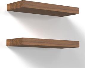 img 4 attached to 🔖 17-Inch Dark Brown Wooden Floating Shelves - Handmade Thick Set of Natural Rustic Farmhouse Acacia Hardwood, Solid Shelving for Kitchen, Bathroom, Bedroom Decor - Pack of 2