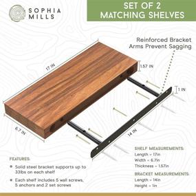 img 1 attached to 🔖 17-Inch Dark Brown Wooden Floating Shelves - Handmade Thick Set of Natural Rustic Farmhouse Acacia Hardwood, Solid Shelving for Kitchen, Bathroom, Bedroom Decor - Pack of 2