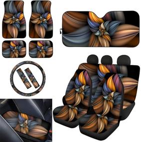 img 3 attached to 3D Colorful Floral Car Seat Cover Combo Set with Steering Wheel Cover, Seat Belt Pad, Carpet Floor Mats, Armrest Cover, Windshield Sunshade, Interior Decoration - TOADDMOS Auto Accessories