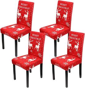 img 4 attached to 🎅 Set of 4 Christmas Chair Covers - Removable & Washable Xmas Dining Chair Back Covers, Red Festive Chair Covers for Christmas Kitchen Decor, Restaurant Party & Home Decor