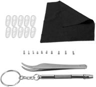 🔧 red shield eyeglasses repair and replacement kit - 10 pairs of air chamber nose pads, 10 pairs of screws, 1 cleaning cloth, 1 tweezer, and 1 screwdriver. ideal for sunglasses, jewelry, and watch repairs logo