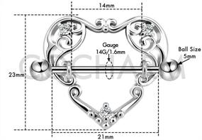 img 3 attached to 💎 COCHARM 14G Heart Nipple Rings: Stunning Surgical Steel CZ Barbells for Women's Nipple Piercings in Gold/Silver/Rose Gold