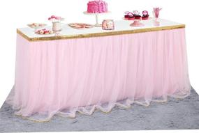 img 3 attached to 🎀 Pink Tulle Table Skirt Tutu with Gold Trim for Rectangle Tables - Baby Shower, Girl Unicorn Party, Wedding, Princess Birthday - 6ft