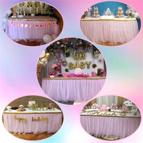 img 2 attached to 🎀 Pink Tulle Table Skirt Tutu with Gold Trim for Rectangle Tables - Baby Shower, Girl Unicorn Party, Wedding, Princess Birthday - 6ft