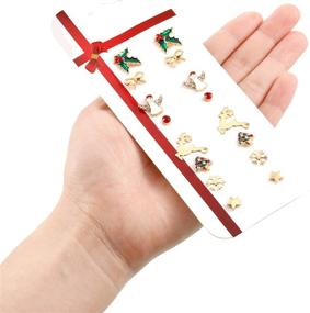 img 3 attached to 🎄 Must-Have 8 Pairs Christmas Charm Stud Earrings Set: Festive Holiday Earrings for Women & Girls