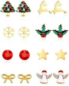 img 4 attached to 🎄 Must-Have 8 Pairs Christmas Charm Stud Earrings Set: Festive Holiday Earrings for Women & Girls