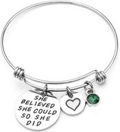 💎 jude jewelers stainless steel inspirational mantra heart charm birthstone graduation bangle bracelet - adjusts to your size logo