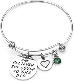 img 1 attached to 💎 Jude Jewelers Stainless Steel Inspirational Mantra Heart Charm Birthstone Graduation Bangle Bracelet - Adjusts to Your Size