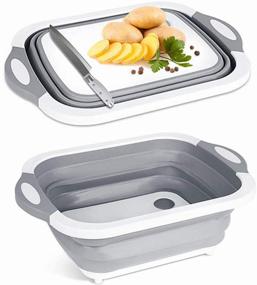 img 4 attached to 🔪 3-in-1 Foldable Cutting Board: Portable Basin Sink for Washing Fruit and Vegetables with Draining Plug - Multi-functional