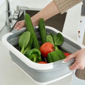 img 1 attached to 🔪 3-in-1 Foldable Cutting Board: Portable Basin Sink for Washing Fruit and Vegetables with Draining Plug - Multi-functional