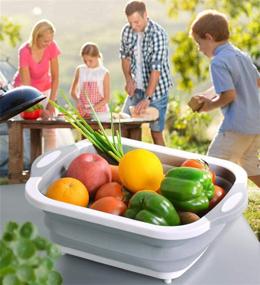 img 3 attached to 🔪 3-in-1 Foldable Cutting Board: Portable Basin Sink for Washing Fruit and Vegetables with Draining Plug - Multi-functional