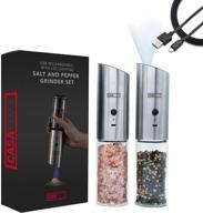 casacozy usb rechargeable electric salt and pepper grinder set: led-light enhancements, stainless steel, adjustable coarseness, gravity automatic mill logo