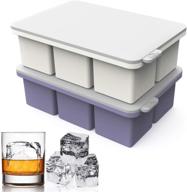 🧊 reusable large square ice cube tray with lid - 2 inch big block silicone ice maker for scotch whiskey, cocktails, wine, soup, and juice - easy release freezer ice cubes logo