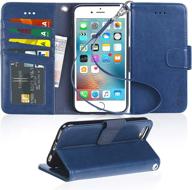 🔵 arae iphone 6s / iphone 6 premium pu leather wallet case with wrist strap and kickstand feature - blue logo