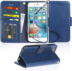 img 4 attached to 🔵 Arae iPhone 6s / iPhone 6 Premium PU Leather Wallet Case with Wrist Strap and Kickstand Feature - Blue