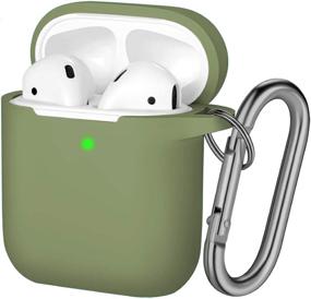 img 4 attached to Чехол для AirPods цвета армейской зелени для мужчин и женщин - мягкий силиконовый защитный чехол с видимым передним светодиодом и карабином - совместим с Apple AirPods 2 и 1.