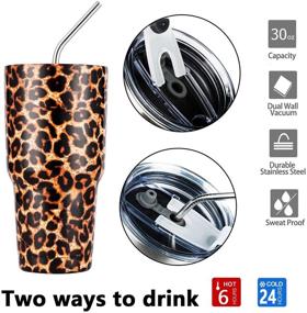 img 2 attached to Leopard Tumbler 30oz: Insulated Stainless Steel Travel Mug with Straw Lid & Cleaning Brush