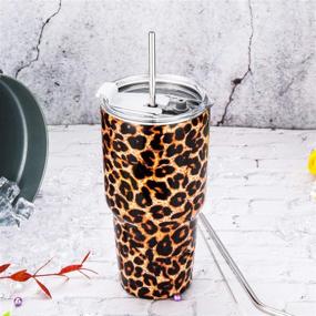 img 3 attached to Leopard Tumbler 30oz: Insulated Stainless Steel Travel Mug with Straw Lid & Cleaning Brush