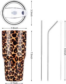 img 1 attached to Leopard Tumbler 30oz: Insulated Stainless Steel Travel Mug with Straw Lid & Cleaning Brush