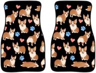 🐶 universal fit black carpet heavy duty auto floor mats vehicle mat with non slip rubber backing - adorable corgi pattern (2 pieces) logo