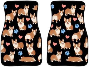 img 2 attached to 🐶 Universal Fit Black Carpet Heavy Duty Auto Floor Mats Vehicle Mat with Non Slip Rubber Backing - Adorable Corgi Pattern (2 Pieces)