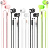 wired earbuds headphones 5 pack with microphone, noise canceling earphones, compatible with iphone, android, ipod, ipad, mp3 - fits most 3.5mm jack - earbuds earphones logo