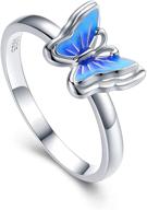 925 sterling silver blue butterfly promise engagement wedding ring for women: delicate butterflies jewelry gifts for girls logo