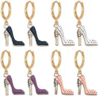 👠 shop now: wuweijiajia 4 pairs unique cute enamel heel shoes huggie hoop earrings - stylish lightweight dangle drop earrings for women & girls logo