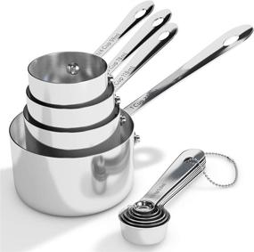 img 3 attached to 🥄 Premium 10-pc Stainless Steel Measuring Cups and Spoons Set with Durable Riveted Handles - Polished Stackable Measuring Cup and Measuring Spoon, Heavy-Duty Thick Steel, Designed to Last a Lifetime - Set of 10