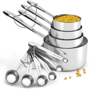 img 4 attached to 🥄 Premium 10-pc Stainless Steel Measuring Cups and Spoons Set with Durable Riveted Handles - Polished Stackable Measuring Cup and Measuring Spoon, Heavy-Duty Thick Steel, Designed to Last a Lifetime - Set of 10