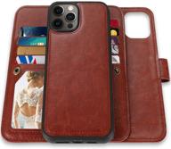 📱 caseowl iphone 12 pro max wallet case - magnetic detachable 2-in-1 folio leather with 9 card slots, hand strap & compatibility (brown) logo