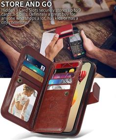 img 1 attached to 📱 CASEOWL iPhone 12 Pro Max Wallet Case - Magnetic Detachable 2-in-1 Folio Leather with 9 Card Slots, Hand Strap & Compatibility (Brown)