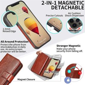 img 2 attached to 📱 CASEOWL iPhone 12 Pro Max Wallet Case - Magnetic Detachable 2-in-1 Folio Leather with 9 Card Slots, Hand Strap & Compatibility (Brown)