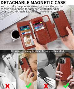 img 3 attached to 📱 CASEOWL iPhone 12 Pro Max Wallet Case - Magnetic Detachable 2-in-1 Folio Leather with 9 Card Slots, Hand Strap & Compatibility (Brown)