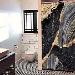 img 2 attached to 🚿 Elevate Your Bathroom Decor with Miyotaa Black Gold Marble Shower Curtain Set - Luxurious Abstract Stone Design, Waterproof Polyester Material