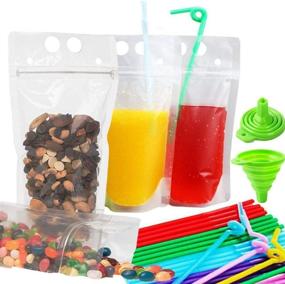 img 4 attached to 🥤 Clear Stand-Up Plastic Pouches Bags with Zipper Closure, Drink Straws Included, Durable Translucent Reclosable Bags for Hot and Cold Beverages, 2.5" Bottom Gusset