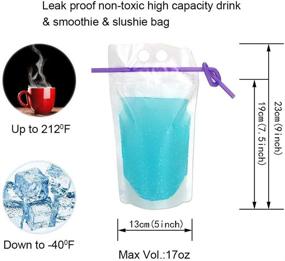 img 2 attached to 🥤 Clear Stand-Up Plastic Pouches Bags with Zipper Closure, Drink Straws Included, Durable Translucent Reclosable Bags for Hot and Cold Beverages, 2.5" Bottom Gusset